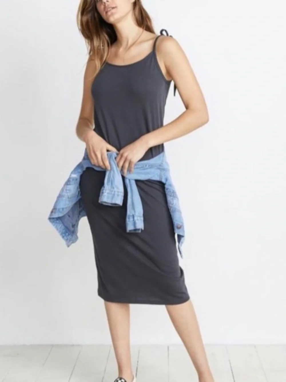 Marine Layer | Women’s Charcoal Grey Farrah Tie Strap Midi Tank Slip Dress Sz S